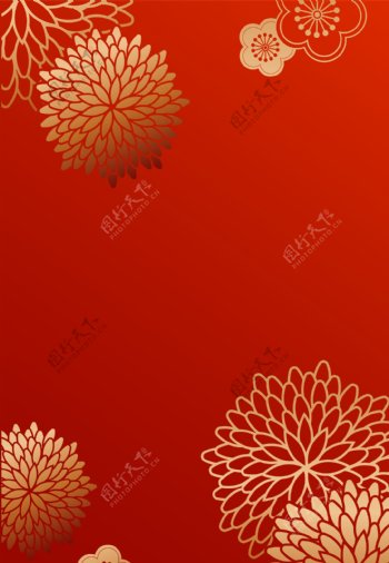 红金花朵猪年背景素材