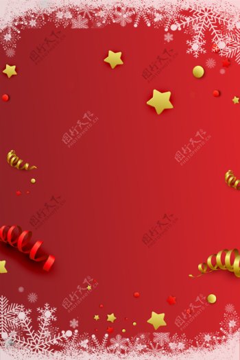 简约红色圣诞节雪花丝带装饰背景