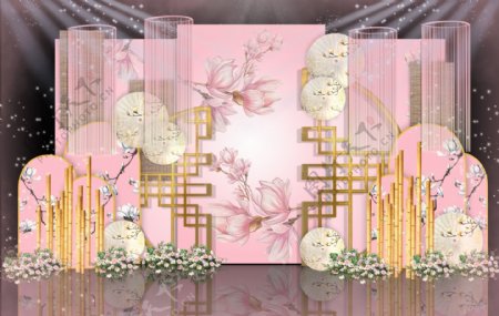 粉白色系新中式婚礼效果图