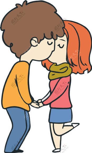 卡通可爱情侣亲吻元素