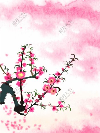 桃花植物花卉古风水墨广告背景