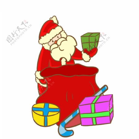 圣诞节圣诞老人整理礼物袋