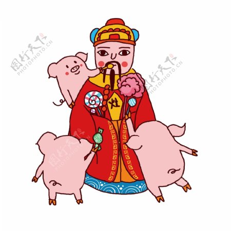 2019猪年灶王新年元素设计