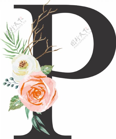 创意婚礼季字母P浪漫花朵