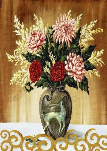 欧式复古花瓶花朵装饰画