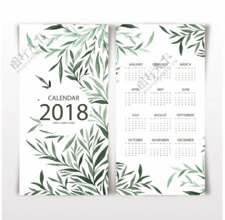 绿叶装饰2018日历