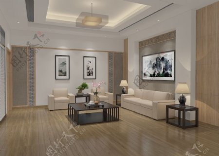 中式客厅三维模型图