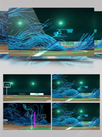 篮球足球体育场跳跃式运动粒子线演绎标志开场片头