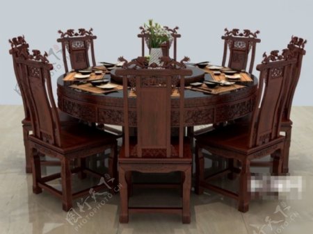 典雅奢华中式宫廷风格餐桌椅素材