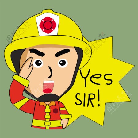 卡通消防员听指挥矢量素材