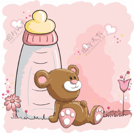 粉色儿童小熊背景模板矢量素材