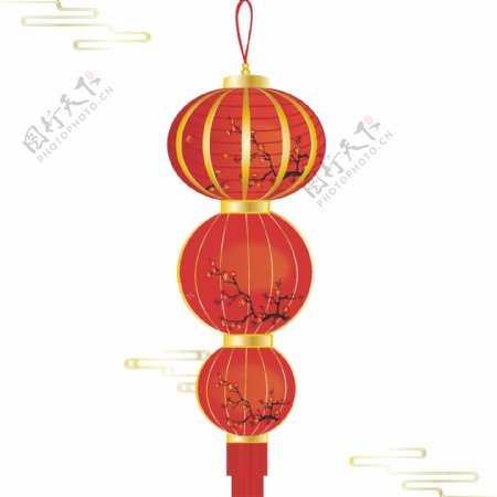 手绘中国风喜庆花卉梅花花纹灯笼装饰元素