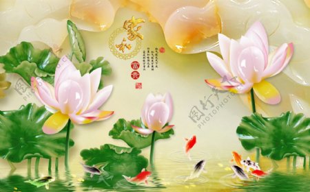 中式传统荷叶荷花背景画