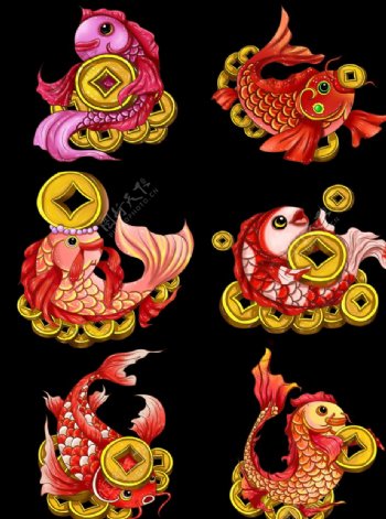 新年喜庆中国风动物铜钱鲤鱼元素