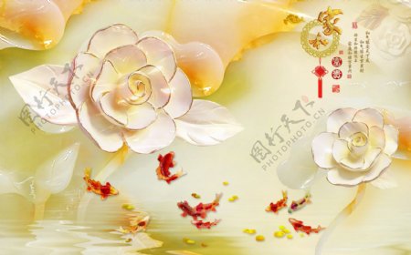 金色温馨玫瑰花立体壁画背景墙