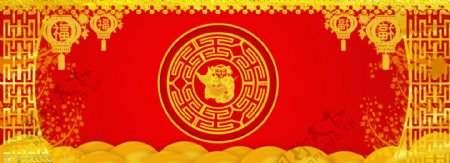 门框中国风新年节日红金色背景
