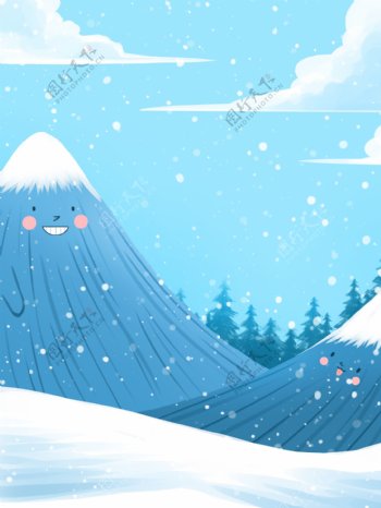 清新手绘二月雪地背景设计