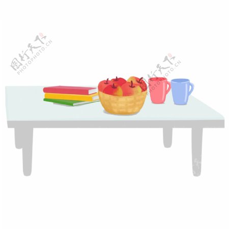 手绘桌子上的食物和水果