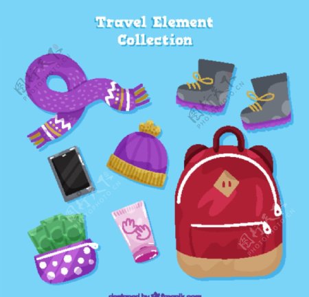 7款紫色冬季旅行物品矢量素材