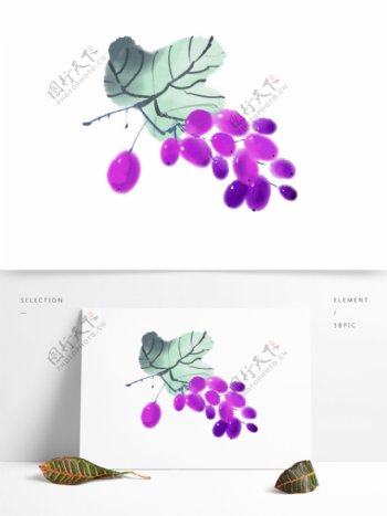中国风水墨彩绘水果静物葡萄