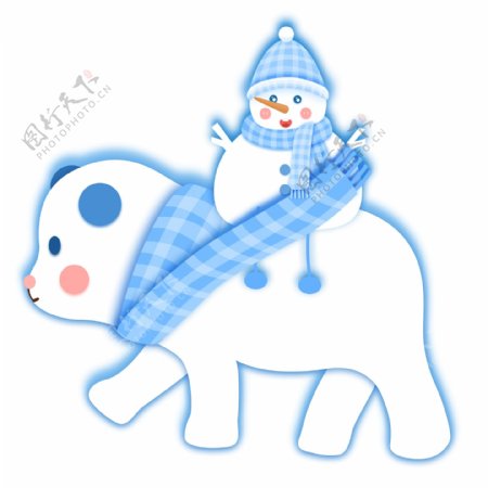 冬季北极熊背着雪人png元素