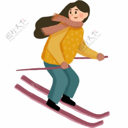 唯美冬季滑雪女孩png元素