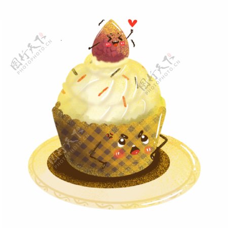 甜品蛋糕杯树莓格子奶油可爱卡通手绘