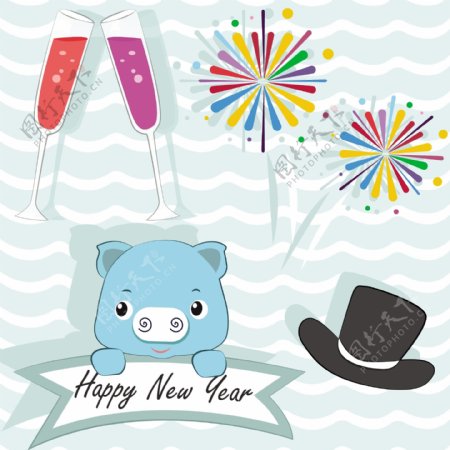 新年快乐猪蓝色