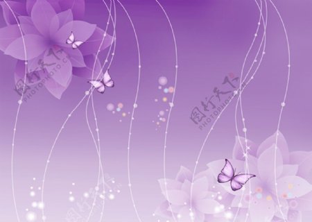 梦幻紫色花朵线条电视背景墙