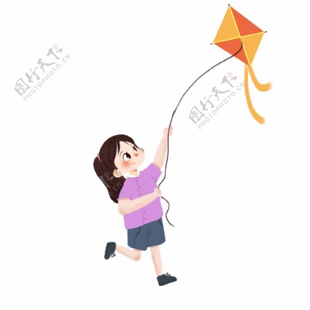 卡通可爱放风筝的女孩