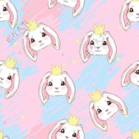 粉色皇冠小兔子平铺图