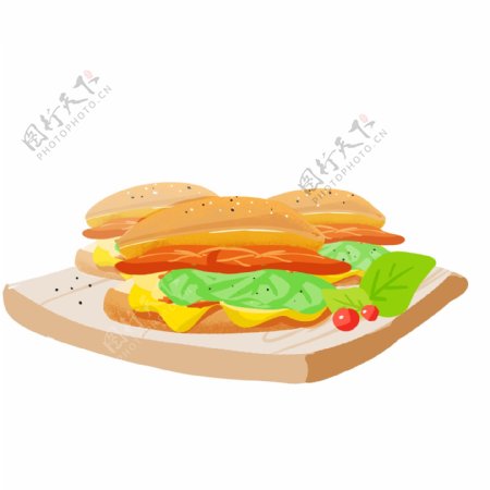 美味西餐汉堡手绘插画