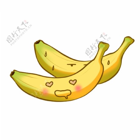 手绘两只表情的水果香蕉