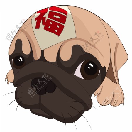 狗年春节手绘卡通中国风清新八哥犬送福