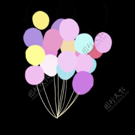 一串彩色气球挂饰装饰图案PNG