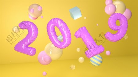 数字2019气球字背景海报