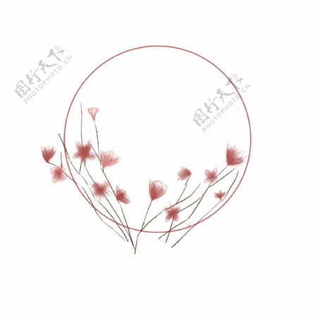 春季玉兰花圆形边框素材图免费下载