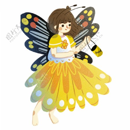 彩绘可爱采花蜜的勤劳小蜜蜂女孩