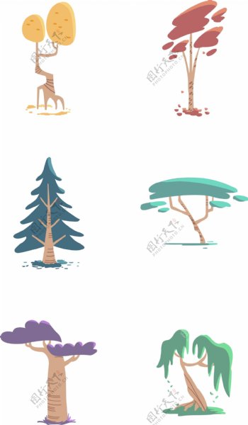 卡通叠色的树木矢量图片