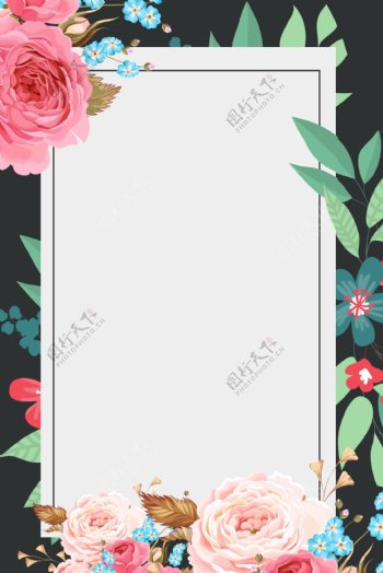 小清新花朵边框简约背景海报