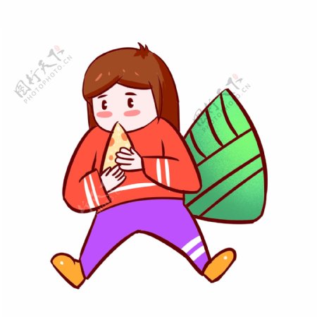 端午节粽子节吃粽子的女孩手绘插画