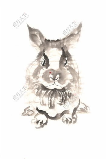 正面的小兔子水墨画PNG免抠素材