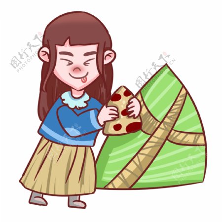 端午节开心吃粽子手绘插画