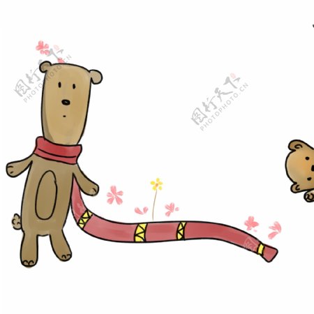 小熊围巾分割线插画