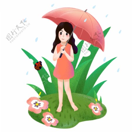 清明打伞的女孩插画