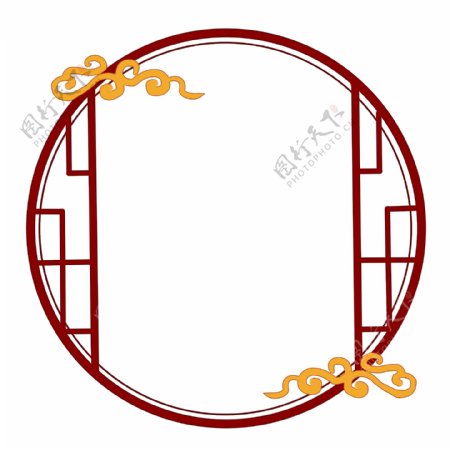 古典中国风祥云圆形窗户边框分层免抠