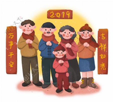 新年2019年猪年全家人一起拜年