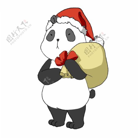 圣诞节手绘卡通动物熊猫