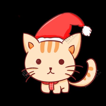 圣诞节平安夜可爱手绘条纹猫咪圣诞帽子围巾