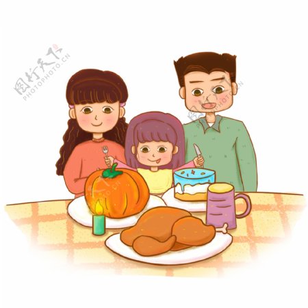 感恩节家人团聚吃火鸡png素材下载